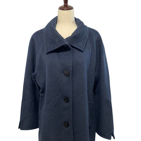 Ellen Tracy Winter Pea Coat Button Front Longline Wool Angora Women's 12 Navy - Picture 5 of 16